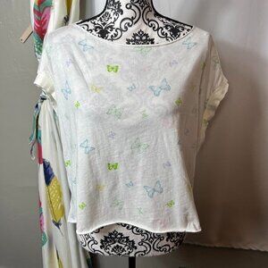 Hello Nite white Pastel Butterfly Print Relaxed Fit Soft Jersey T-Shirt